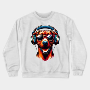 Smiling Rhodesian Ridgeback DJ in Japanese Art Harmony Crewneck Sweatshirt